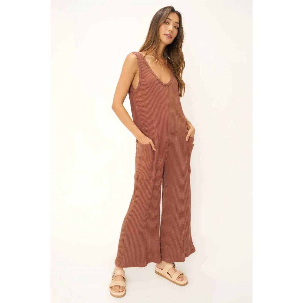 NEW PROJECT SOCIAL T santa maria sweater rib jumpsuit in rootbeer